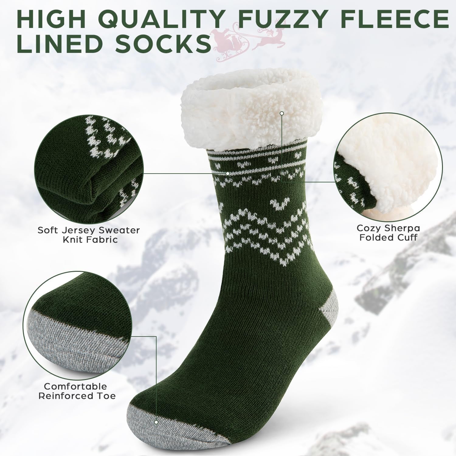 DG Hill Sock Slippers for Women - 2 Pack Non Slip Socks - Fuzzy Socks Warm Socks with Grippers Sherpa Fleece Lined Thermal