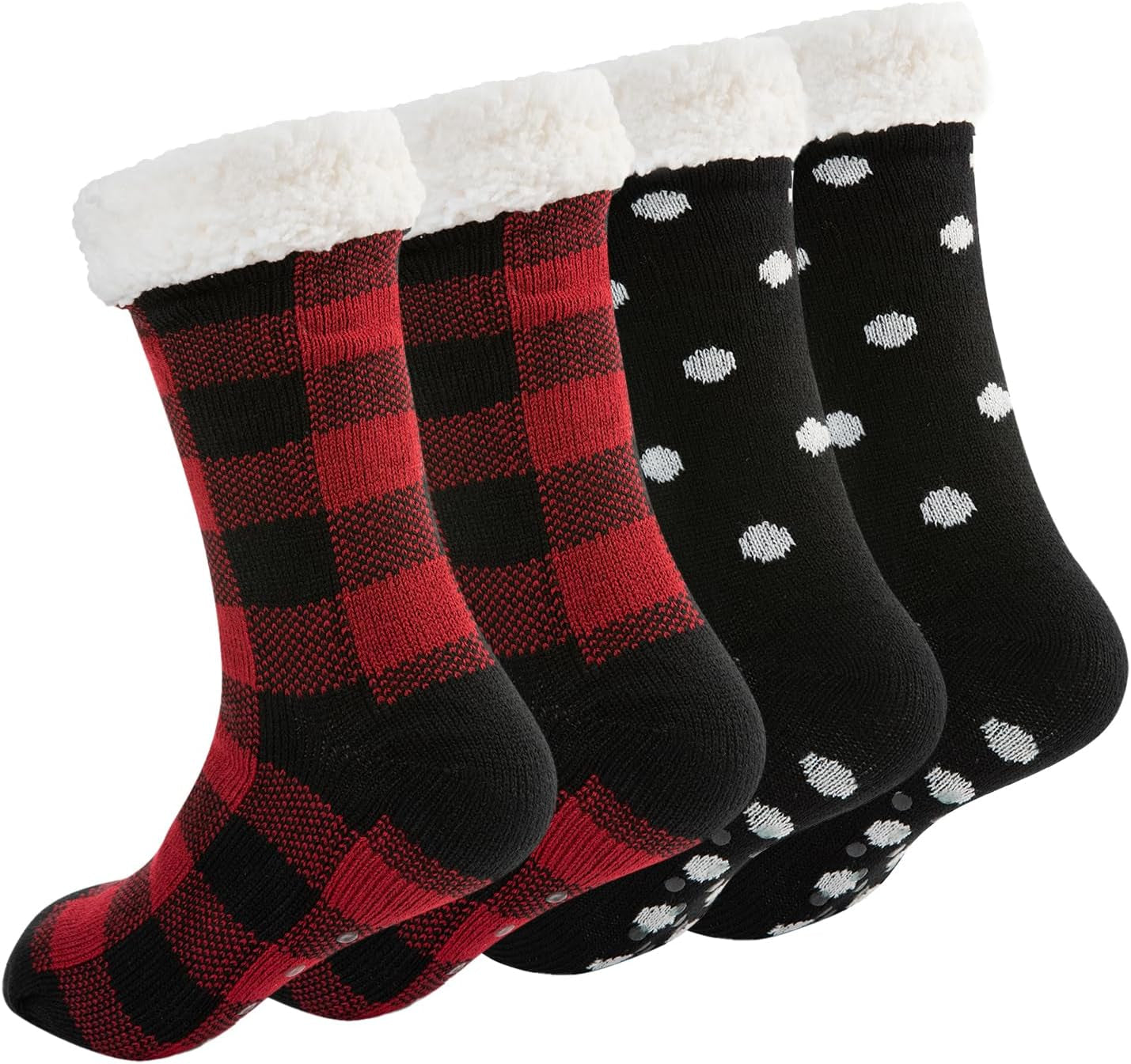 DG Hill Sock Slippers for Women - 2 Pack Non Slip Socks - Fuzzy Socks Warm Socks with Grippers Sherpa Fleece Lined Thermal