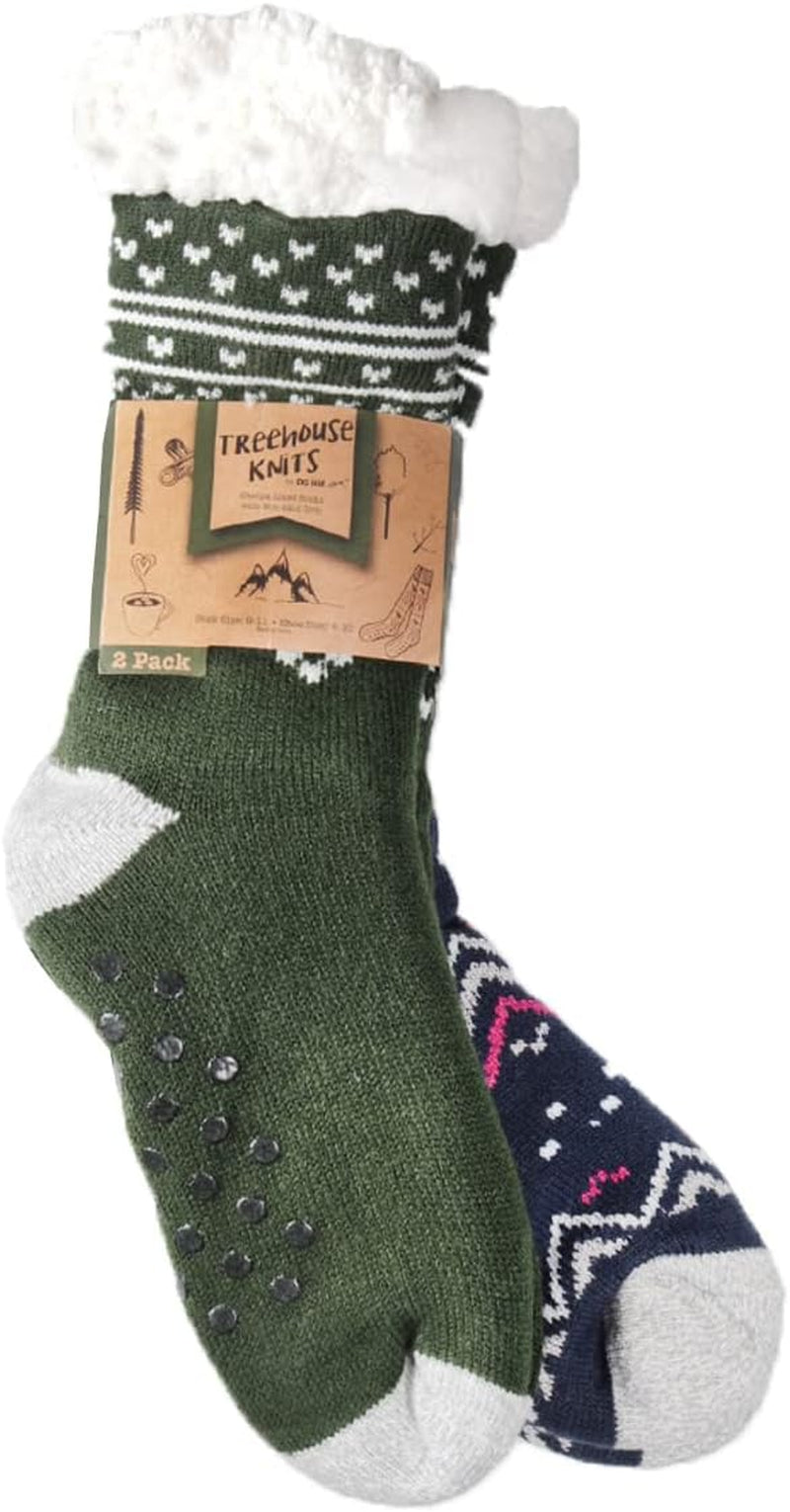 DG Hill Sock Slippers for Women - 2 Pack Non Slip Socks - Fuzzy Socks Warm Socks with Grippers Sherpa Fleece Lined Thermal