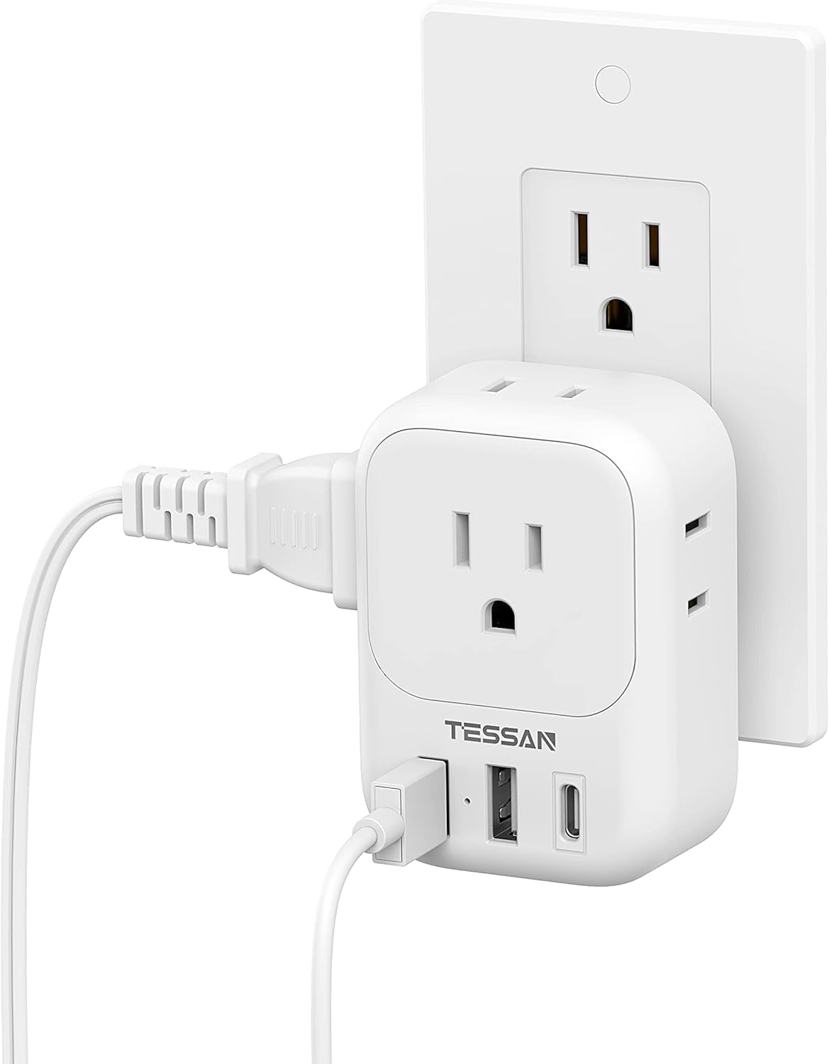 USB Charger Block, TESSAN USB Plug Adapter with Electrical 4 Box Splitter 3 USB Wall Charger Ports, Multi Plug Outlet Extender Charging for Cruise, Travel, Office, Dorm Essentials
