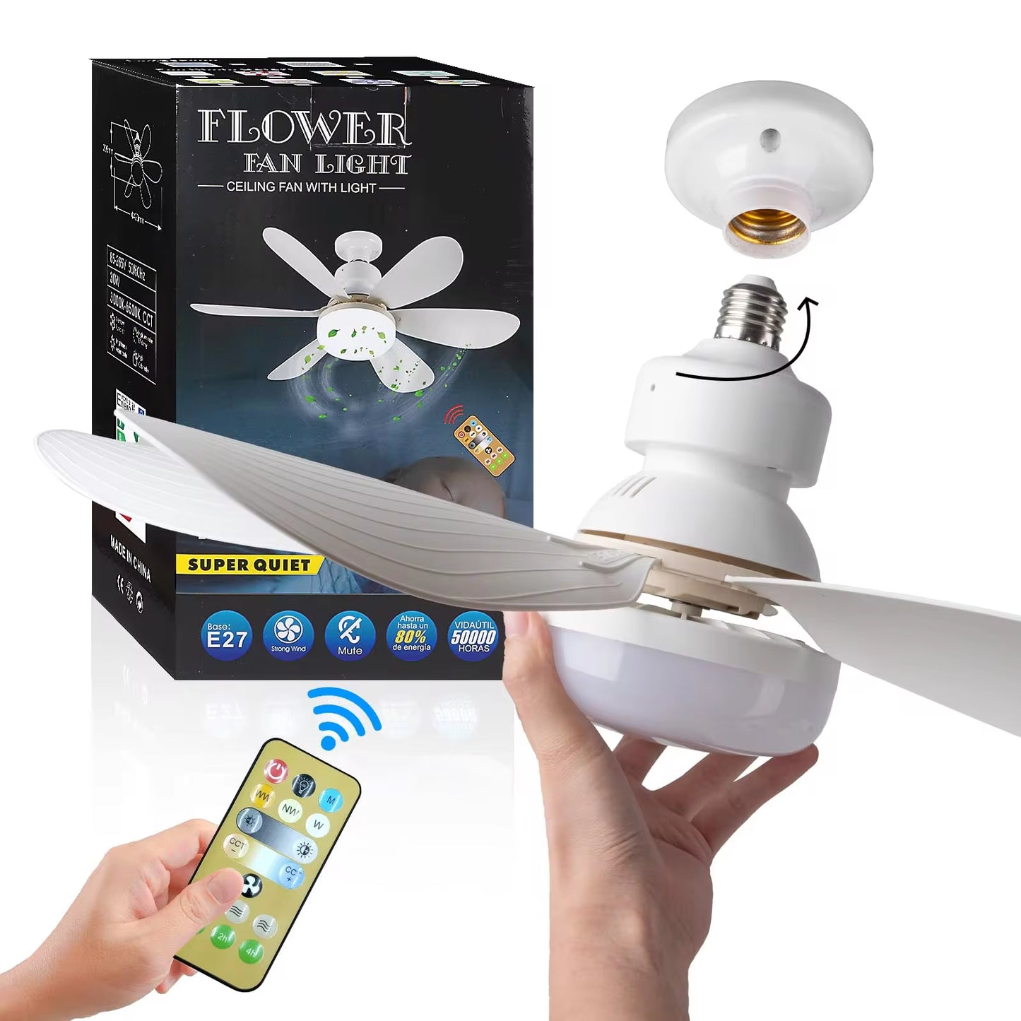 LED 30W Ceiling Fan Light E27 with Remote Control for Dimming, 85-265V