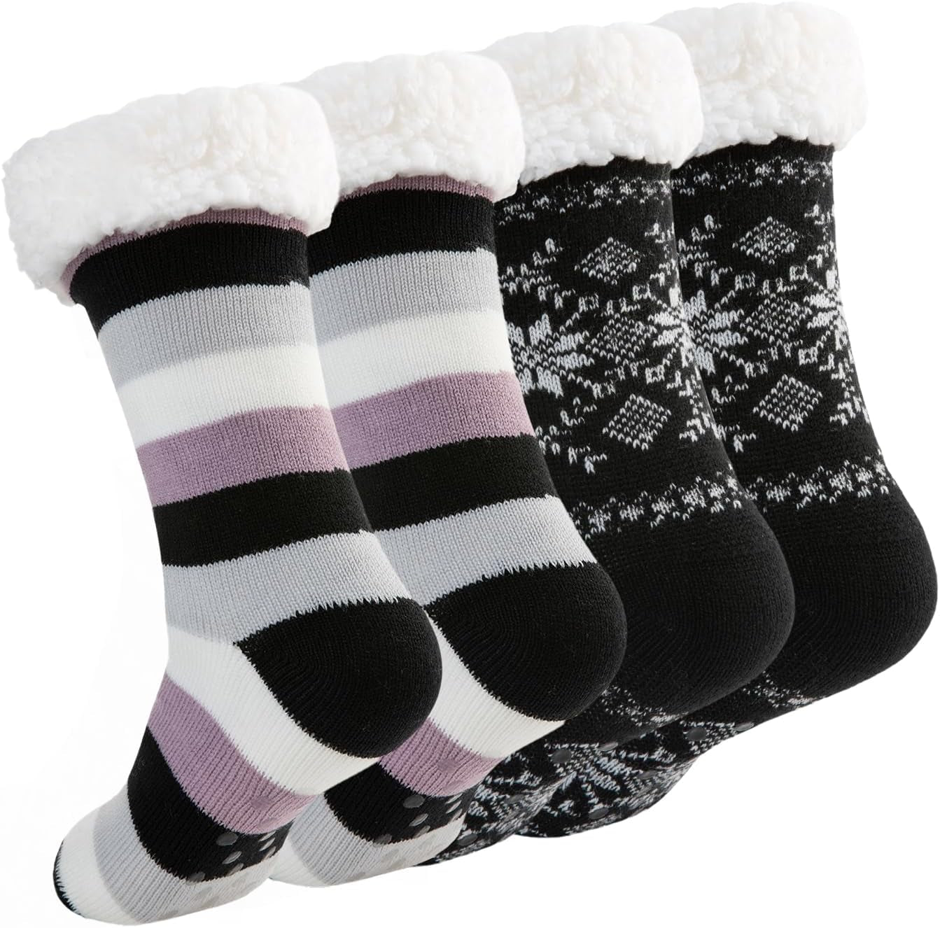 DG Hill Sock Slippers for Women - 2 Pack Non Slip Socks - Fuzzy Socks Warm Socks with Grippers Sherpa Fleece Lined Thermal