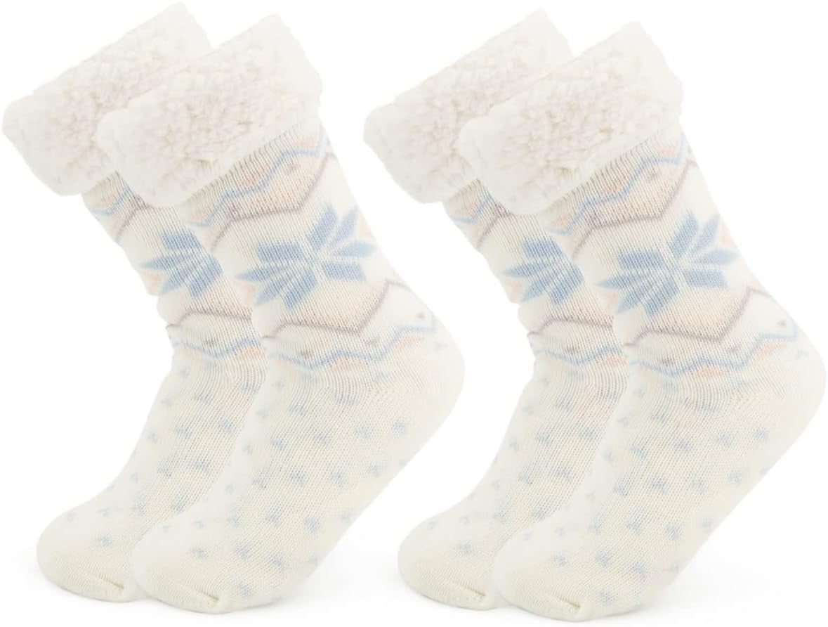 DG Hill Sock Slippers for Women - 2 Pack Non Slip Socks - Fuzzy Socks Warm Socks with Grippers Sherpa Fleece Lined Thermal