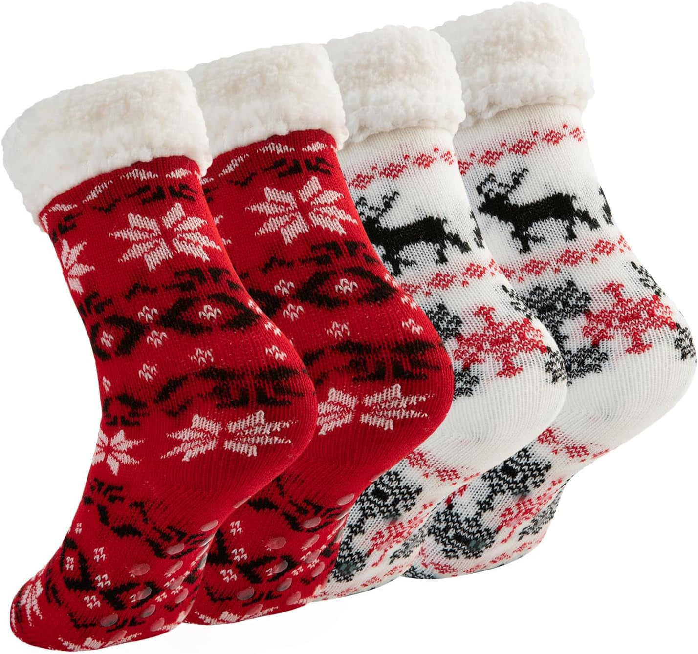 DG Hill Sock Slippers for Women - 2 Pack Non Slip Socks - Fuzzy Socks Warm Socks with Grippers Sherpa Fleece Lined Thermal