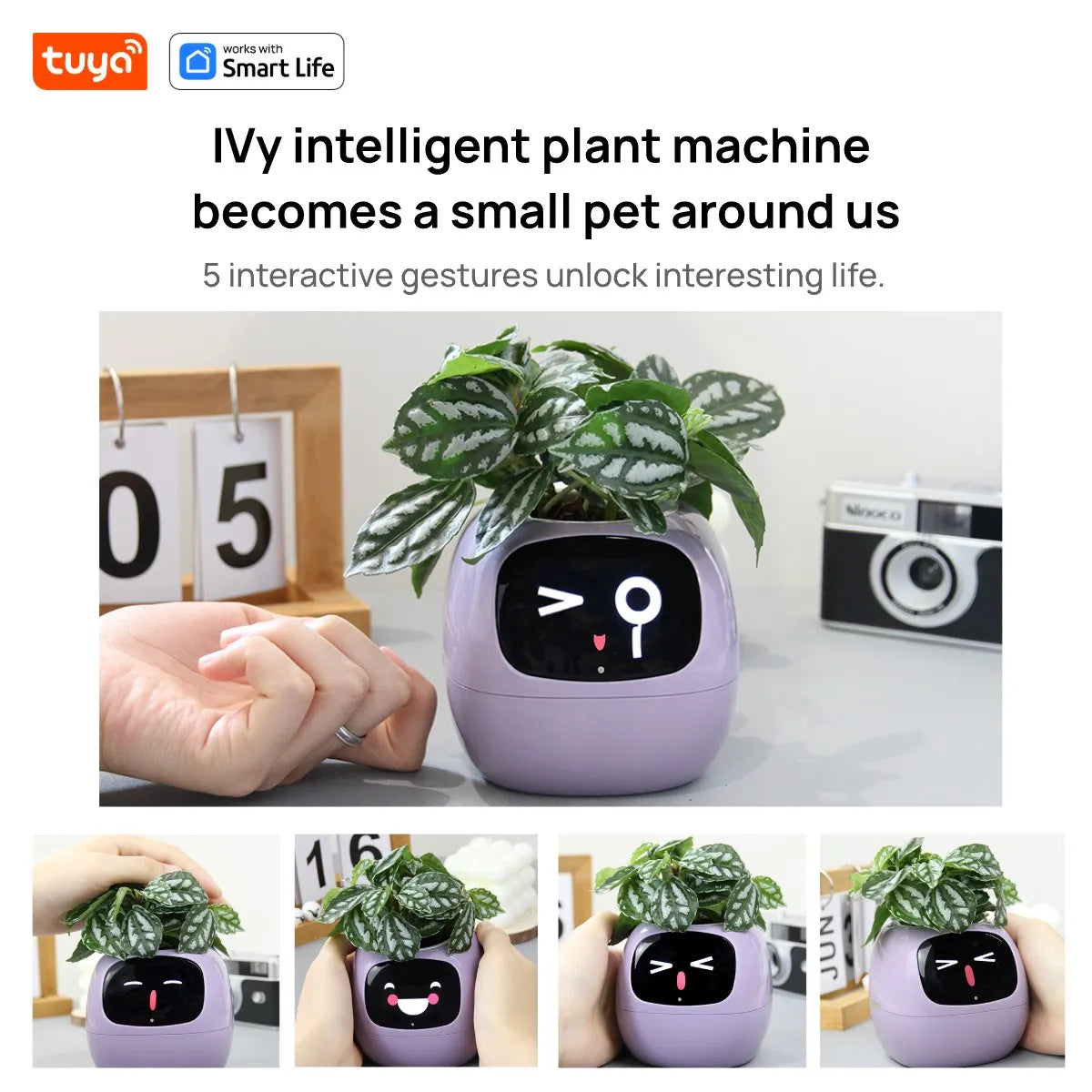 Ai Smart Planter, over 49 Rich Expressions,7 Smart Sensors,Ai Make Raising Plants Easy and Fun