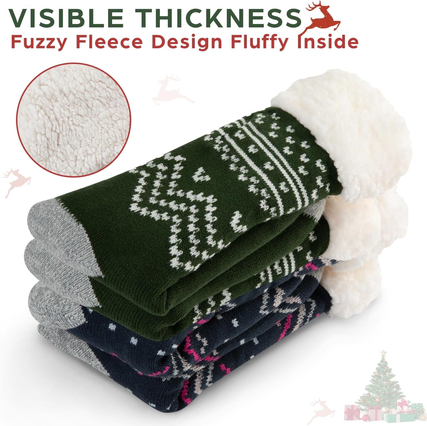 DG Hill Sock Slippers for Women - 2 Pack Non Slip Socks - Fuzzy Socks Warm Socks with Grippers Sherpa Fleece Lined Thermal